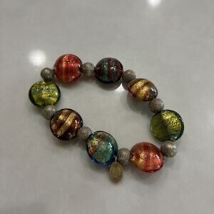 Antica Murrina 925 Italy Silver With Murano Beads Stretch Bracelet, handcrafted